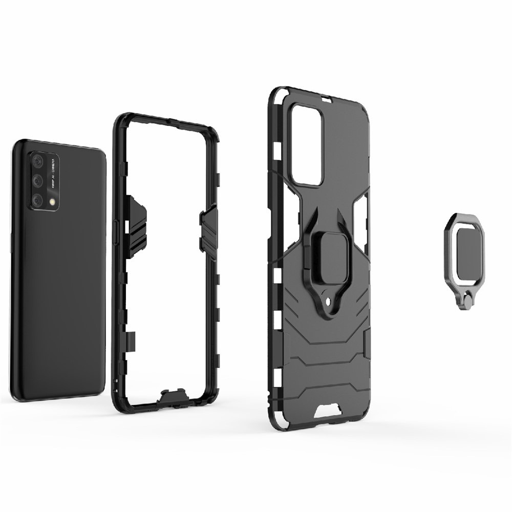 Kickstand Design Cool Guard PC + TPU Hybrid Phone Cover Case for Oppo A74 4G - Black-5