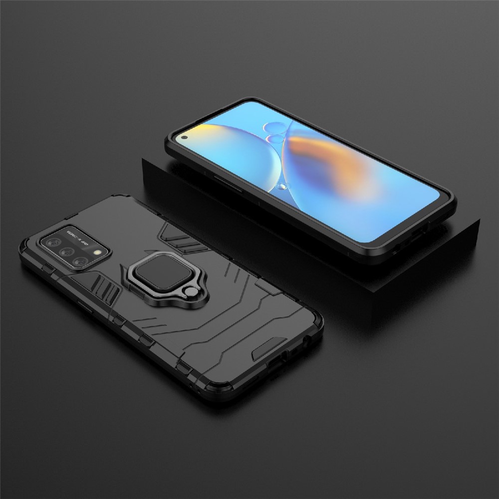 Kickstand Design Cool Guard PC + TPU Hybrid Phone Cover Case for Oppo A74 4G - Black-9
