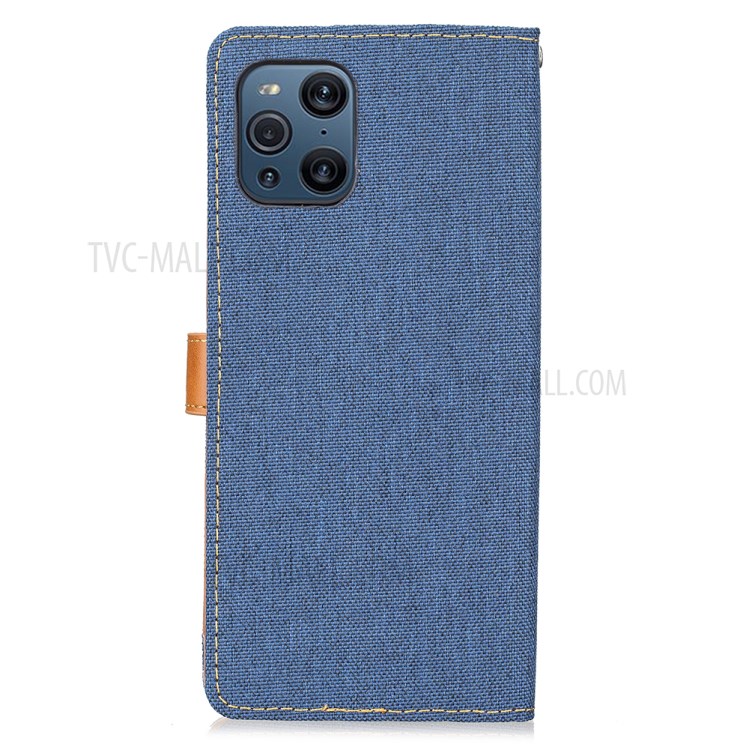 Wallet PU Leather Stand Protector Jeans Cloth Texture Case for Oppo Find X3 Pro Cover - Dark Blue-3