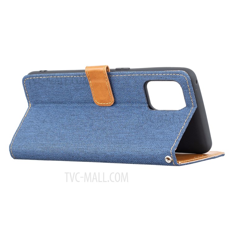 Wallet PU Leather Stand Protector Jeans Cloth Texture Case for Oppo Find X3 Pro Cover - Dark Blue-5