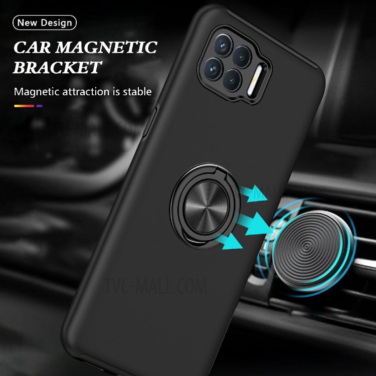 Shockproof Plastic+TPU Hybrid Cell Phone Case Cover Protector with Ring Kickstand for Oppo A93 4G - Black-2