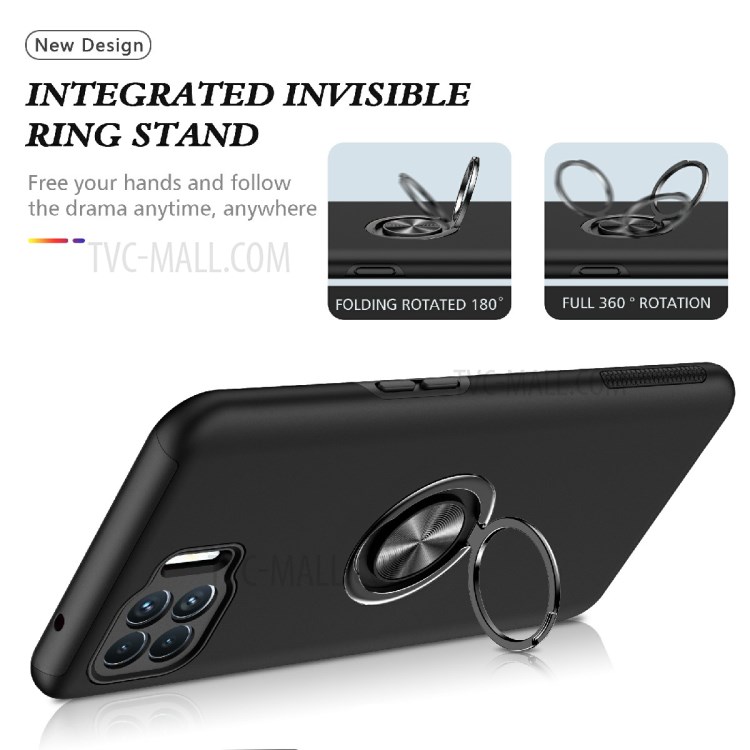 Shockproof Plastic+TPU Hybrid Cell Phone Case Cover Protector with Ring Kickstand for Oppo A93 4G - Black-5