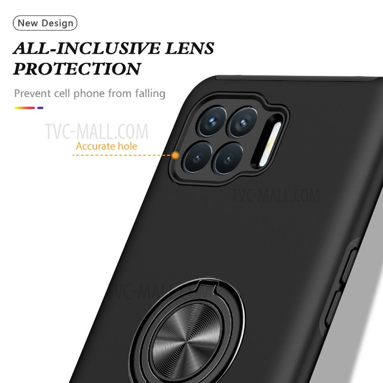 Shockproof Plastic+TPU Hybrid Cell Phone Case Cover Protector with Ring Kickstand for Oppo A93 4G - Black-7