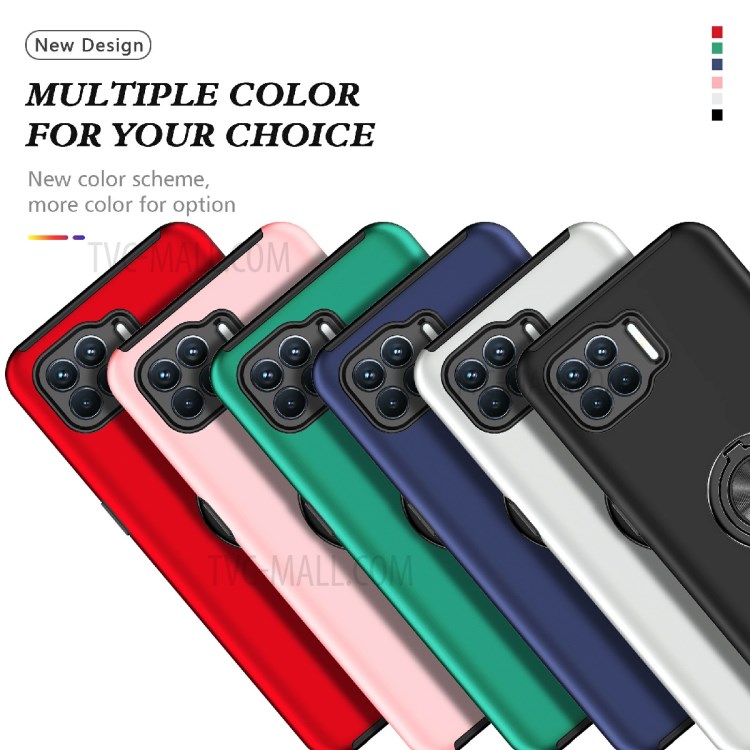 Shockproof Plastic+TPU Hybrid Cell Phone Case Cover Protector with Ring Kickstand for Oppo A93 4G - Black-8