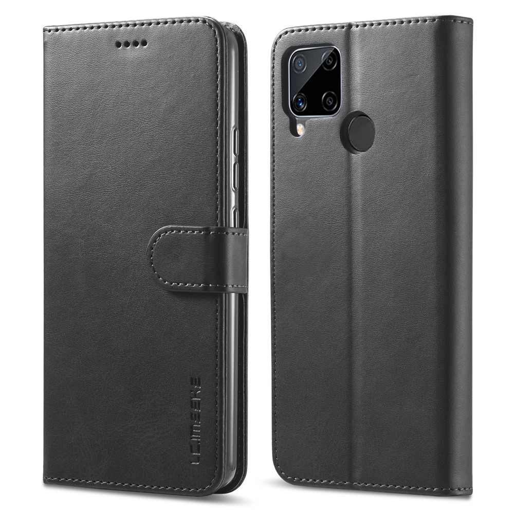 LC.IMEEKE Wallet Stand Design Phone Full Protection Leather Shell Case for Realme C15/C12/C25 - Black-1