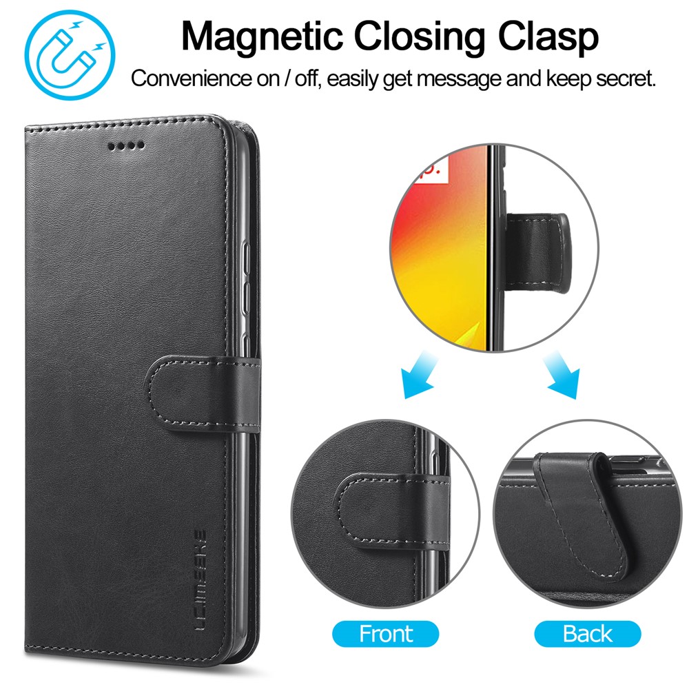 LC.IMEEKE Wallet Stand Design Phone Full Protection Leather Shell Case for Realme C15/C12/C25 - Black-5