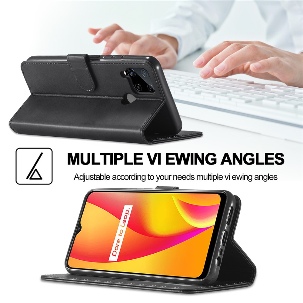 LC.IMEEKE Wallet Stand Design Phone Full Protection Leather Shell Case for Realme C15/C12/C25 - Black-6
