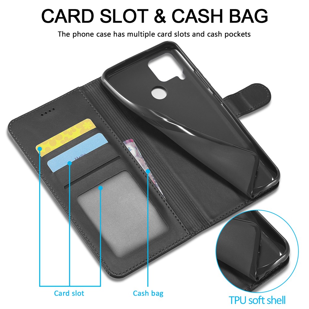 LC.IMEEKE Wallet Stand Design Phone Full Protection Leather Shell Case for Realme C15/C12/C25 - Black-7