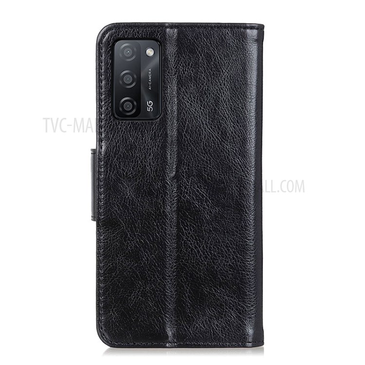 Full-Protection Nappa Texture Wallet Design Split Leather Stand Phone Cover Shell for Oppo A55 5G/A53s 5G - Black-3
