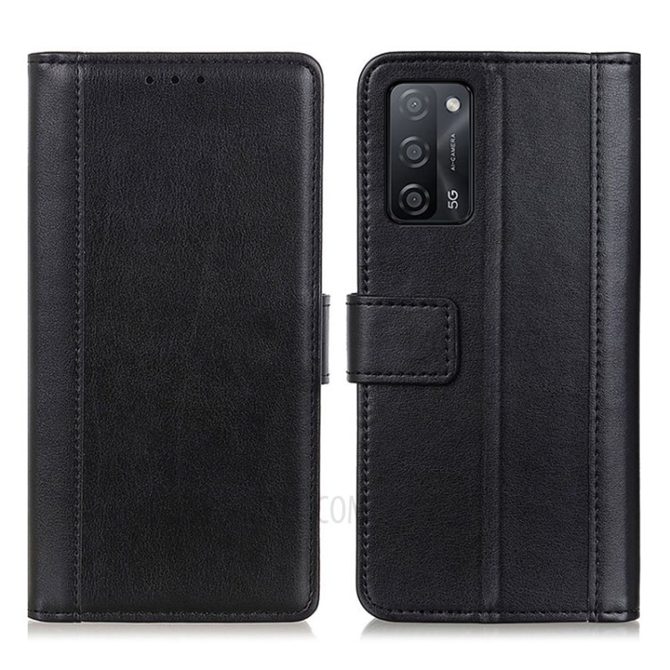 Full Protection Stand Leather Phone Cover Wallet Design Case for Oppo A55 5G/A53s 5G - Black-1