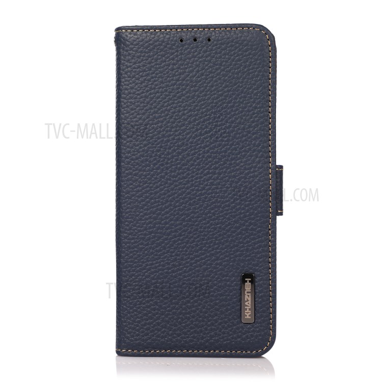 KHAZNEH Full Protection Anti-theft Swiping Litchi Texture Genuine Leather RFID Blocking Phone Case for Oppo A93 5G/A74 5G - Blue-5