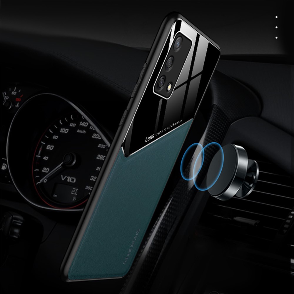 Precise Cut-Out Leather Coated Hybrid Case with Metal Sheet Inside for Oppo A74 4G - Green-3