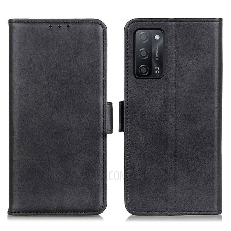 For Oppo A55 5G/A53s 5G Magnetic Double Clasp Leather Wallet Case - Black-1