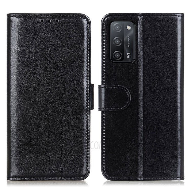 Full-Protection Crazy Horse Texture Leather Wallet Stand Phone Case Cover for Oppo A55 5G/A53s 5G - Black-1