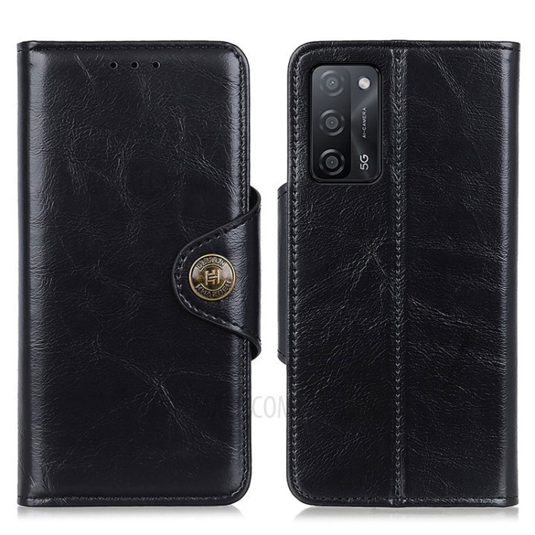Wallet Stand Flip Leather Phone Cover for Oppo A55 5G/A53s 5G - Black-1