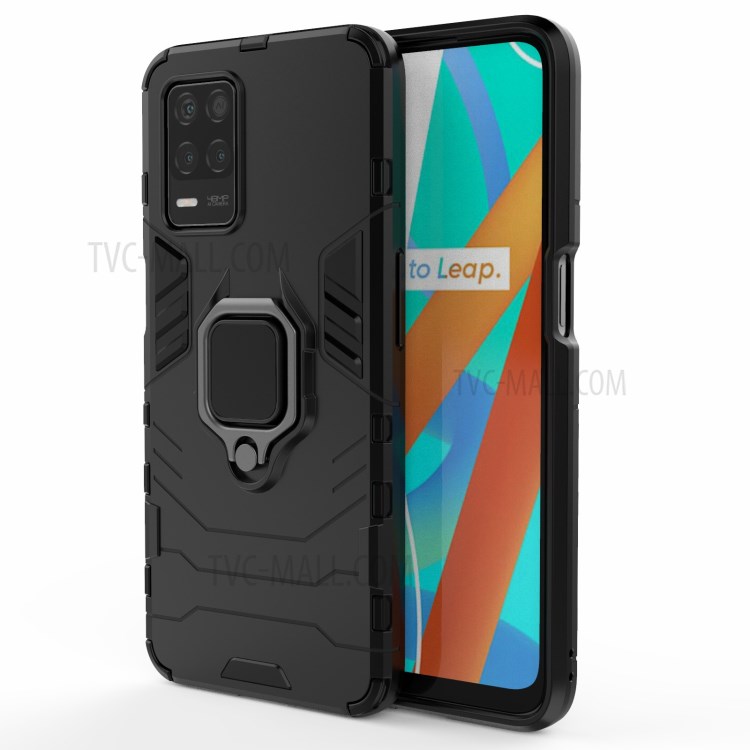 Cool Guard PC + TPU Combo Well-Protected Kickstand Hybrid Phone Cover Case for Realme V13 5G - Black-1