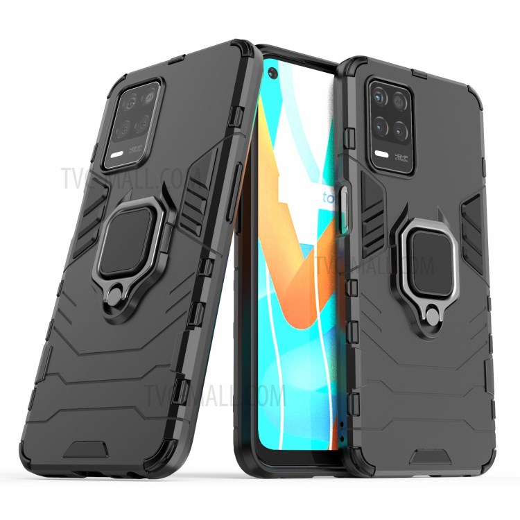 Cool Guard PC + TPU Combo Well-Protected Kickstand Hybrid Phone Cover Case for Realme V13 5G - Black-2