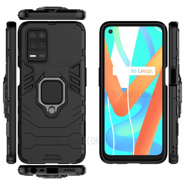Cool Guard PC + TPU Combo Well-Protected Kickstand Hybrid Phone Cover Case for Realme V13 5G - Black-3