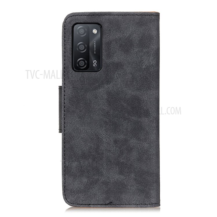 Retro Style Split Leather Wallet Stand Phone Case Shell for Oppo A55 5G/A53s 5G - Black-10