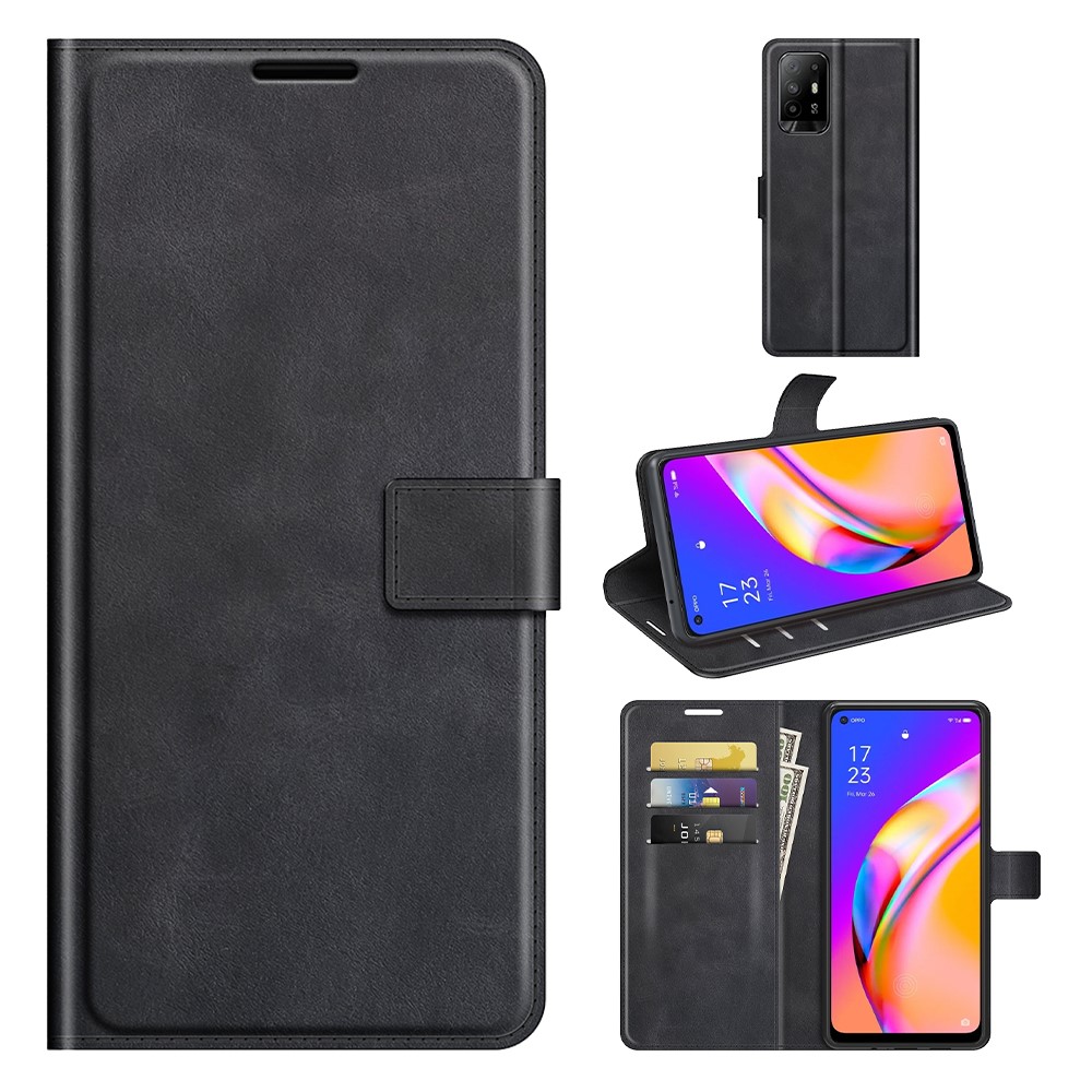 Magnetic Clasp Shockproof Phone Case Wallet Stand Flip Leather Cover for Oppo A94 5G - Black-8
