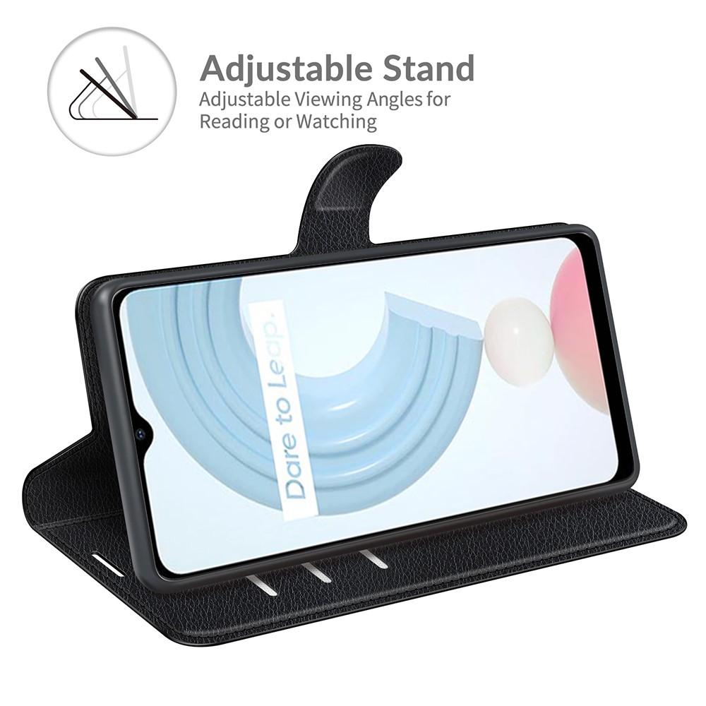 Wallet Design Litchi Texture Leather Phone Case Folio Flip Cover with Stand for Realme C21 - Black-5