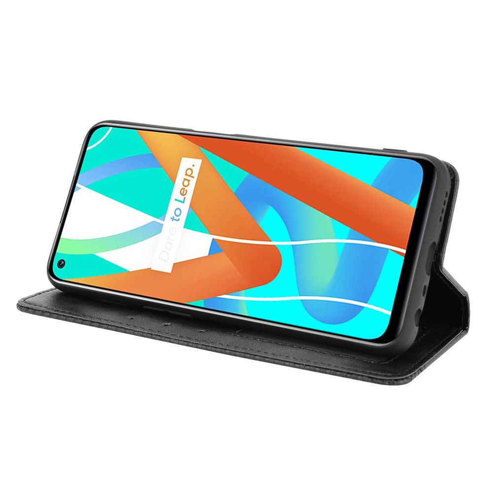Vintage Style Phone Case Wallet Stand Magnetic Closure Leather Cover for Realme V13 5G/8 5G - Black-6