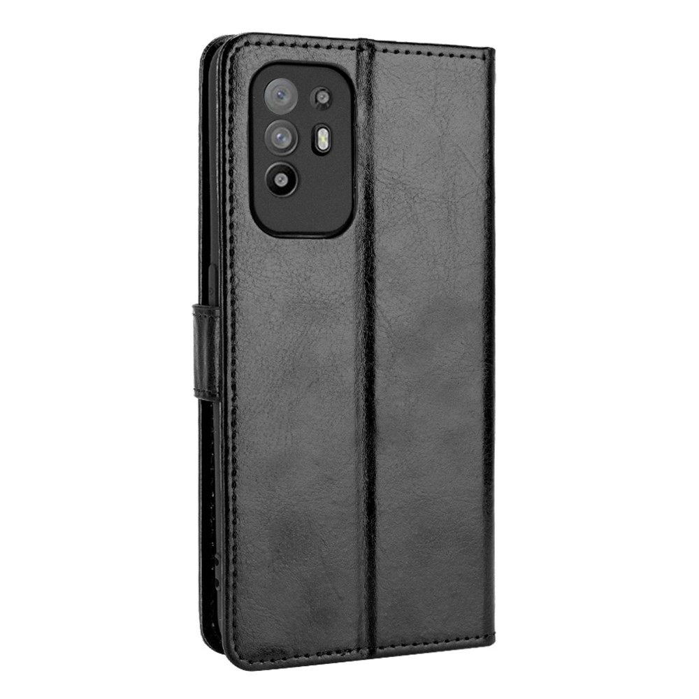 Wallet Stand Design Crazy Horse Skin Leather Shell with Strap for Oppo A94 5G/Reno5 Z/F19 Pro+ 5G - Black-4