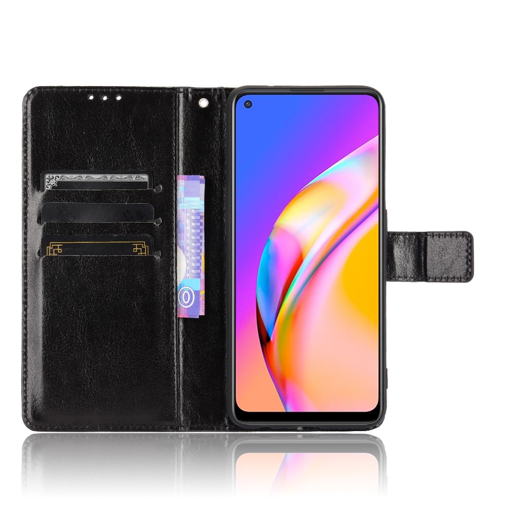 Wallet Stand Design Crazy Horse Skin Leather Shell with Strap for Oppo A94 5G/Reno5 Z/F19 Pro+ 5G - Black-5