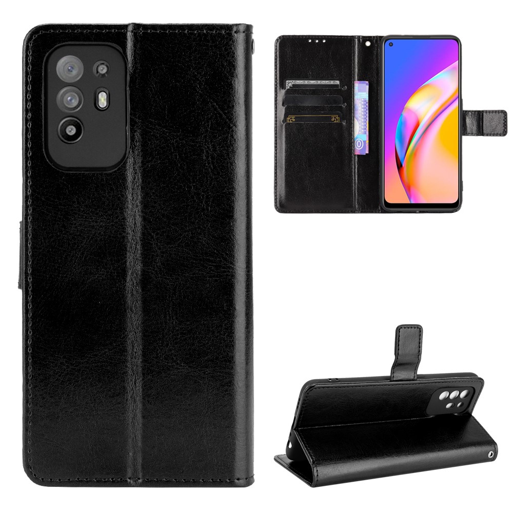 Wallet Stand Design Crazy Horse Skin Leather Shell with Strap for Oppo A94 5G/Reno5 Z/F19 Pro+ 5G - Black-7