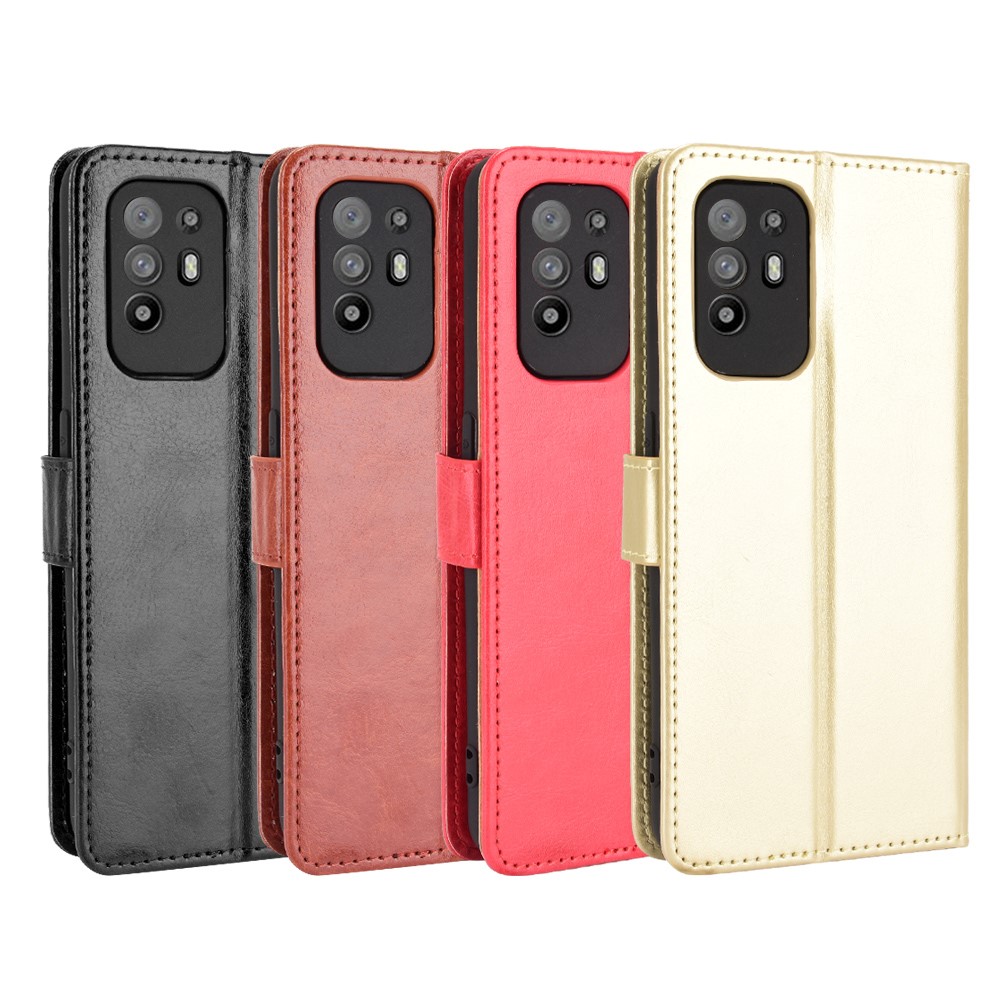 Wallet Stand Design Crazy Horse Skin Leather Shell with Strap for Oppo A94 5G/Reno5 Z/F19 Pro+ 5G - Black-8