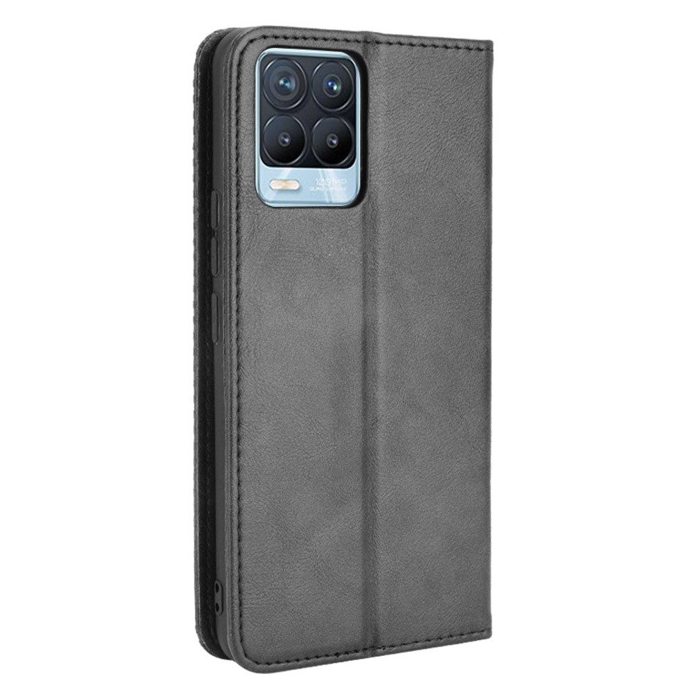 Vintage Style Leather Wallet Phone Case for Realme 8 4G/8 Pro 4G - Black-4