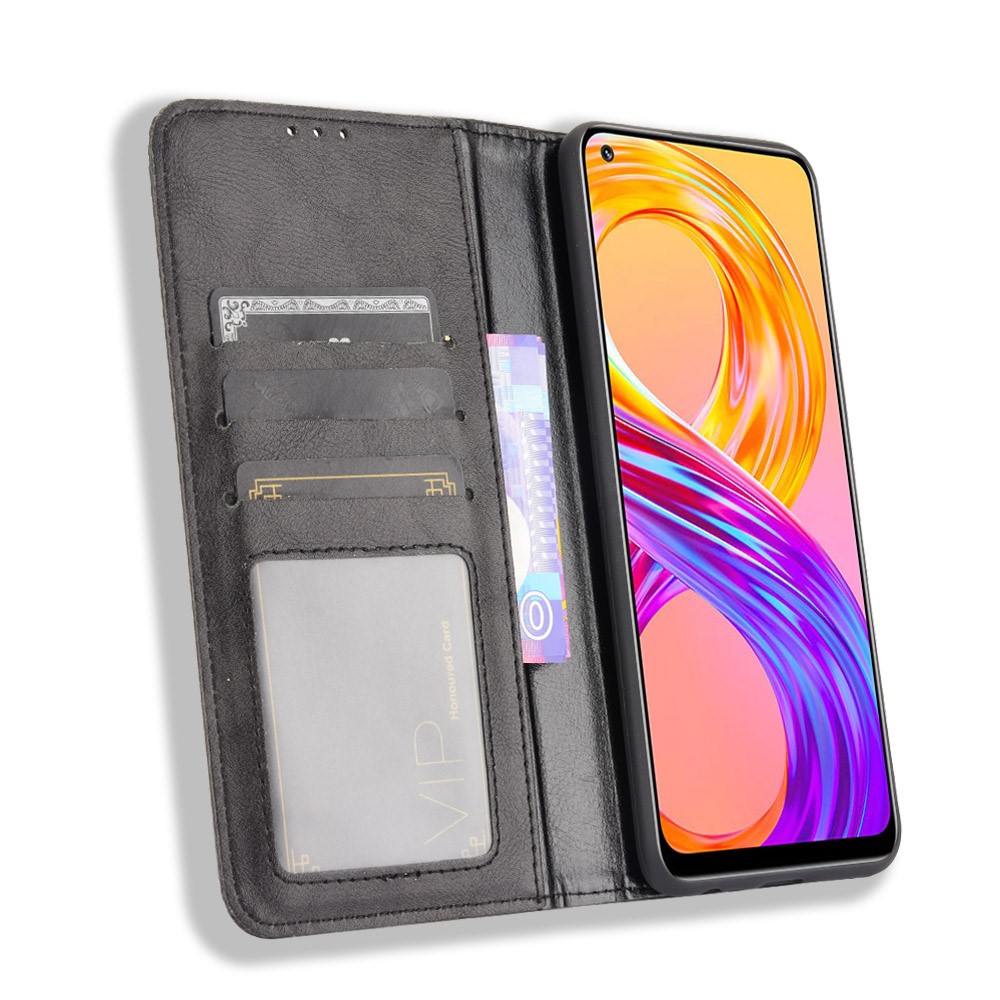 Vintage Style Leather Wallet Phone Case for Realme 8 4G/8 Pro 4G - Black-5