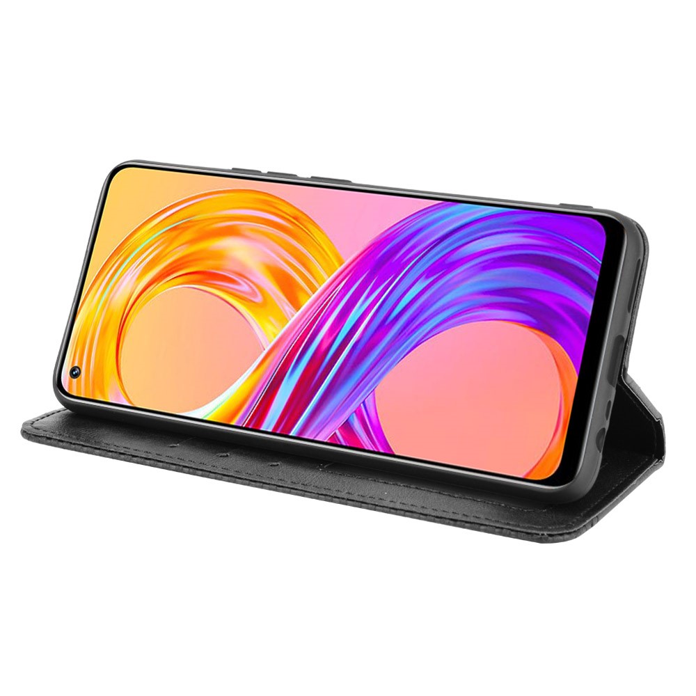 Vintage Style Leather Wallet Phone Case for Realme 8 4G/8 Pro 4G - Black-6