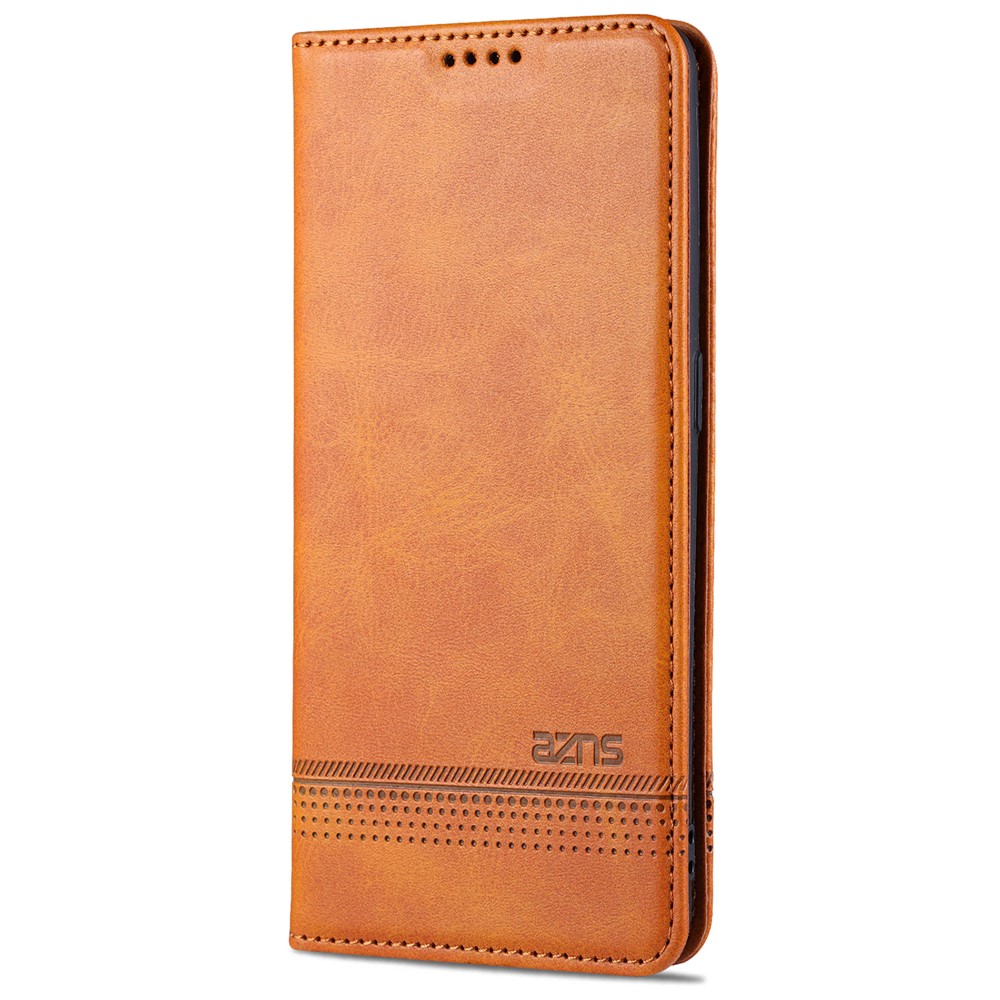 AZNS Auto-absorbed Magnetic Stand Wallet Case Leather Phone Shell for Oppo A74 4G / Oppo F19 - Brown-6