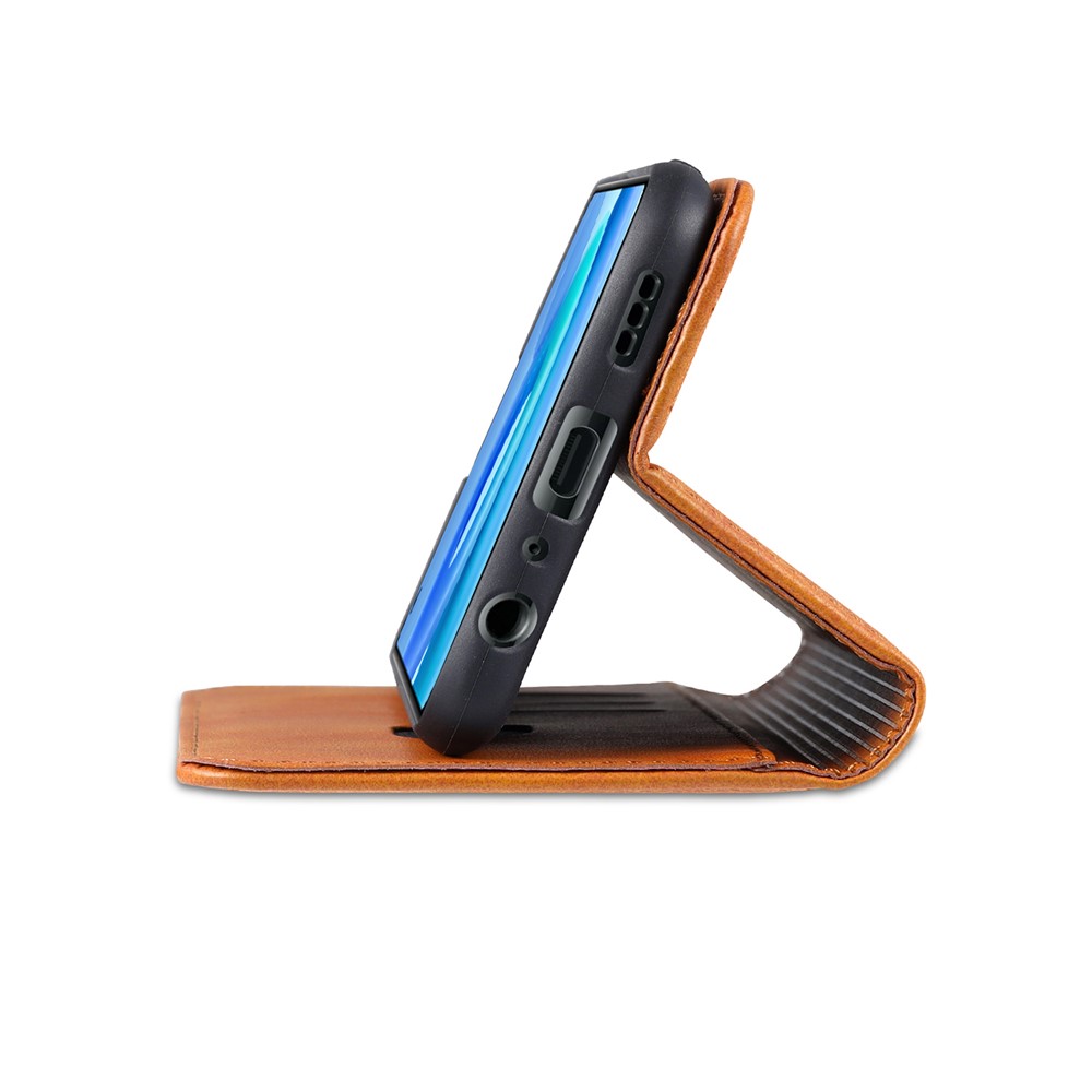 AZNS Auto-absorbed Magnetic Stand Wallet Case Leather Phone Shell for Oppo A74 4G / Oppo F19 - Brown-8