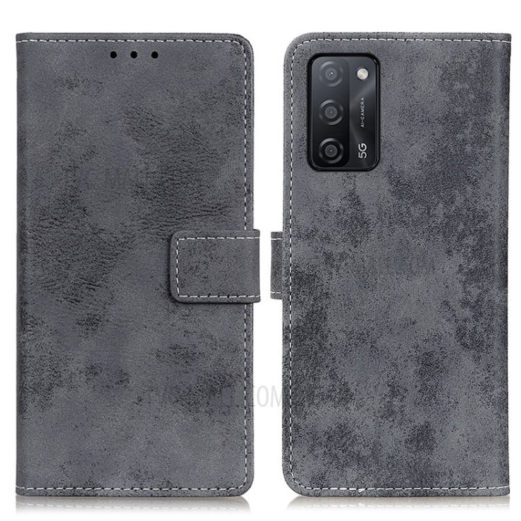 Vintage Style Split Leather Wallet Stand Design Phone Case Shell for Oppo A55 5G / Oppo A53s 5G - Grey-1