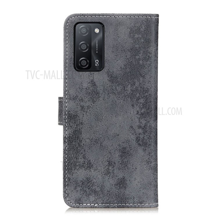 Vintage Style Split Leather Wallet Stand Design Phone Case Shell for Oppo A55 5G / Oppo A53s 5G - Grey-7