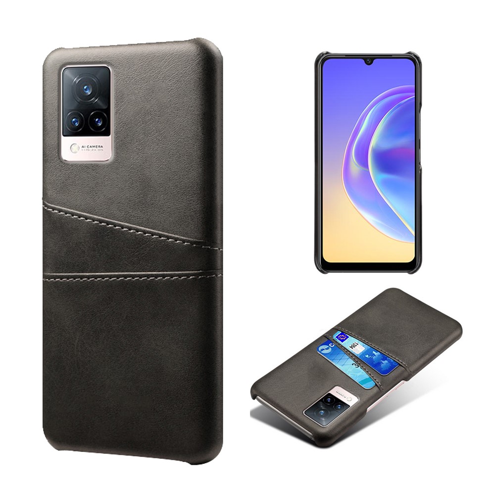 KSQ PU Leather Coated PC Phone Case with 2 Card Slots for vivo V21 5G - Black-1