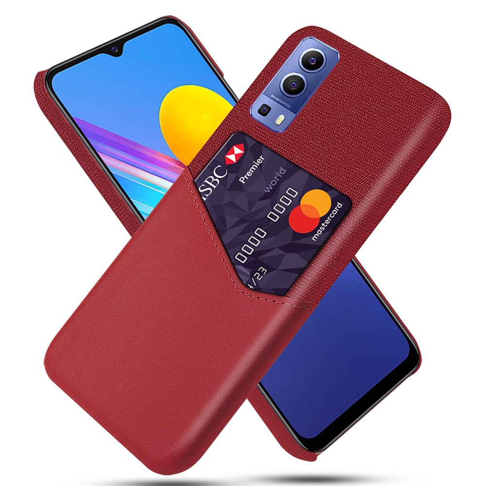 KSQ Card Slot Cloth + PU Leather + PC Hybrid Cover for vivo Y72 5G - Red-1