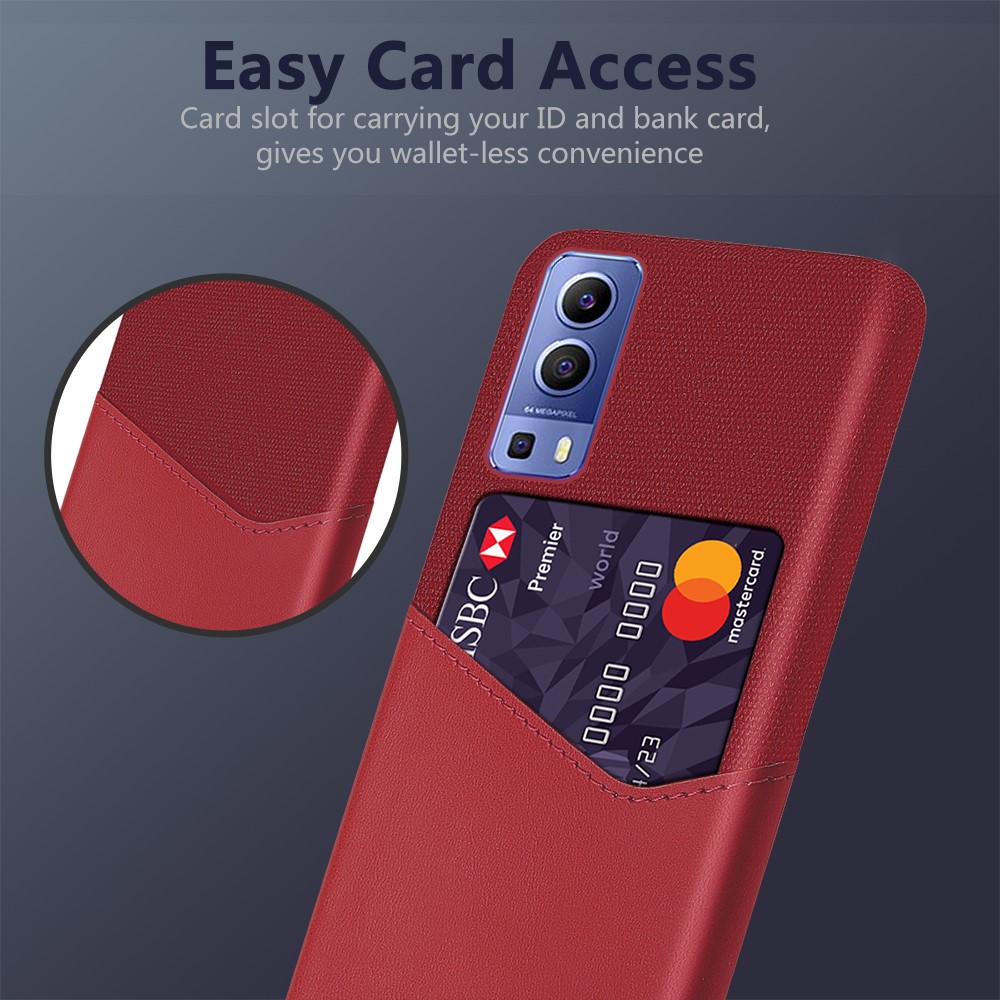 KSQ Card Slot Cloth + PU Leather + PC Hybrid Cover for vivo Y72 5G - Red-2