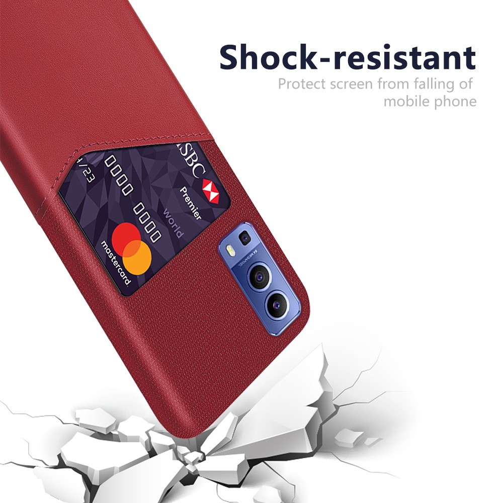 KSQ Card Slot Cloth + PU Leather + PC Hybrid Cover for vivo Y72 5G - Red-3