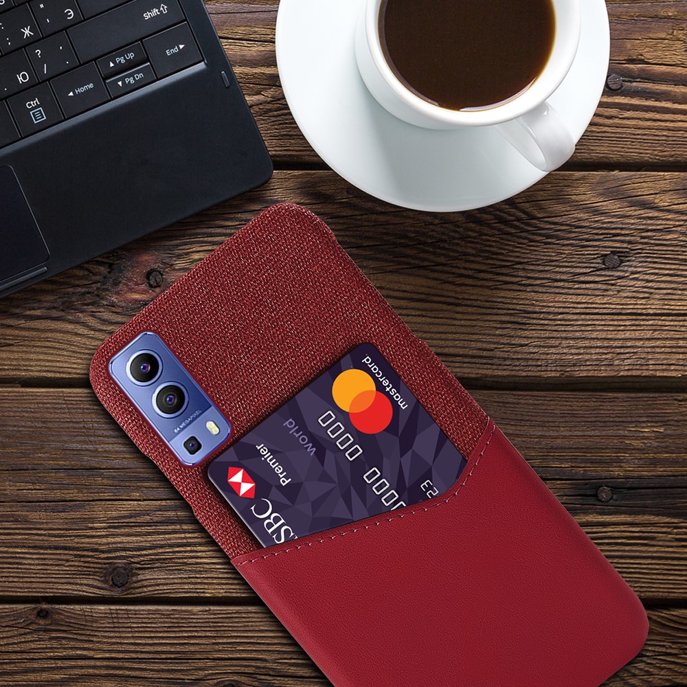 KSQ Card Slot Cloth + PU Leather + PC Hybrid Cover for vivo Y72 5G - Red-4