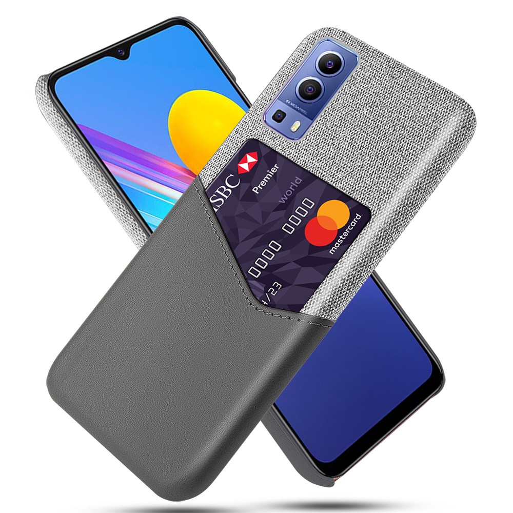 KSQ Card Slot Cloth + PU Leather + PC Hybrid Cover for vivo Y72 5G - Grey-1