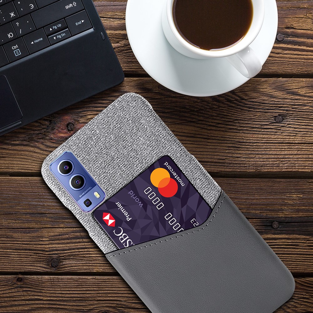 KSQ Card Slot Cloth + PU Leather + PC Hybrid Cover for vivo Y72 5G - Grey-4