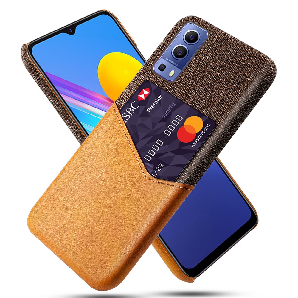 KSQ Card Slot Cloth + PU Leather + PC Hybrid Cover for vivo Y72 5G - Orange-1
