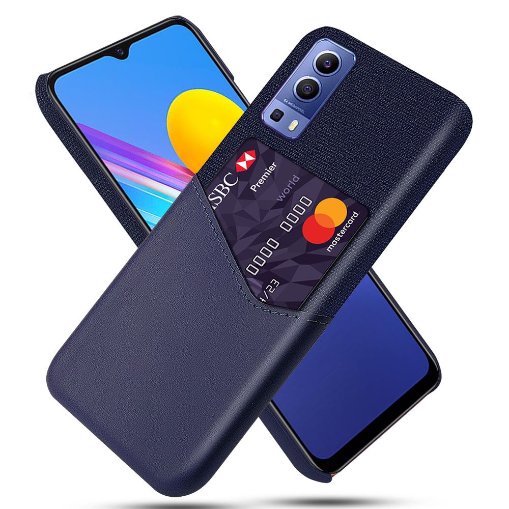 KSQ Card Slot Cloth + PU Leather + PC Hybrid Cover for vivo Y72 5G - Blue-1