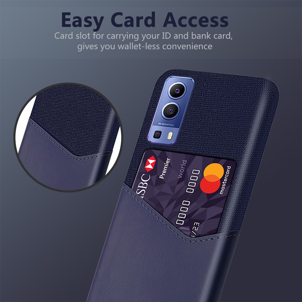 KSQ Card Slot Cloth + PU Leather + PC Hybrid Cover for vivo Y72 5G - Blue-2