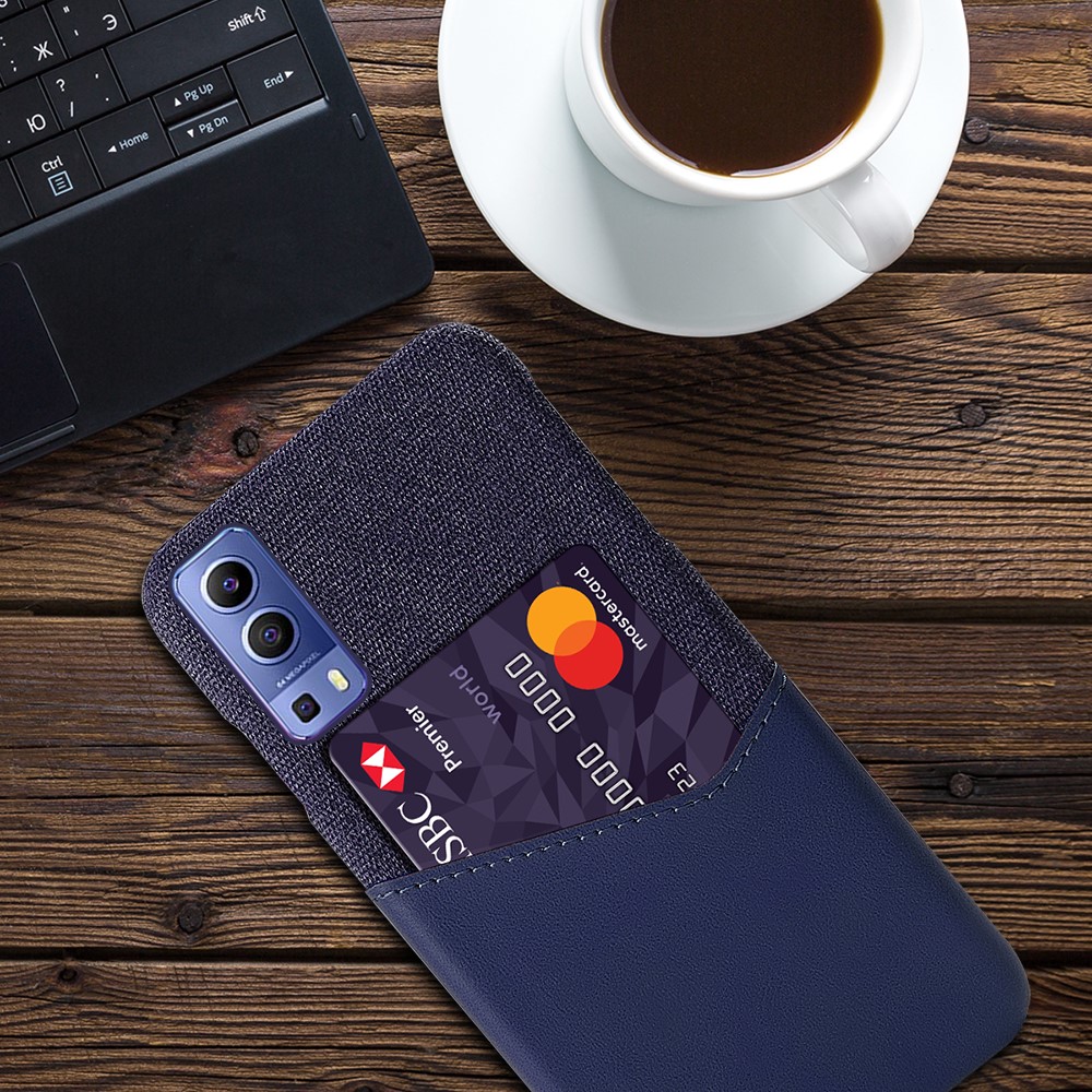 KSQ Card Slot Cloth + PU Leather + PC Hybrid Cover for vivo Y72 5G - Blue-4