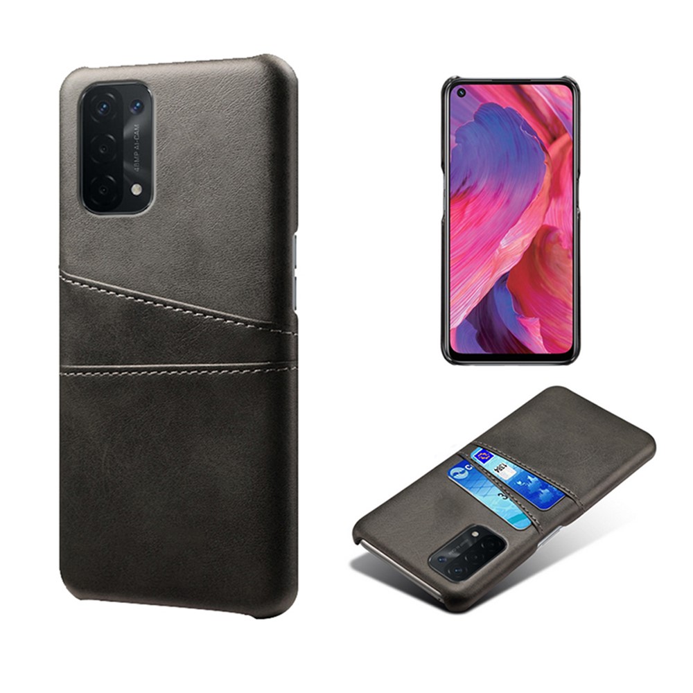 KSQ Double Card Slots PU Leather Coated PC Shell Cover Case for Oppo A74 5G / A54 5G / A93 5G - Black-1