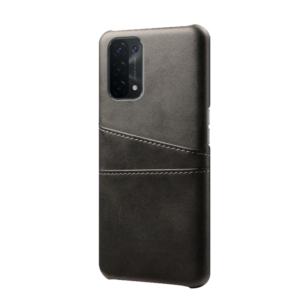 KSQ Double Card Slots PU Leather Coated PC Shell Cover Case for Oppo A74 5G / A54 5G / A93 5G - Black-2